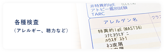 各種検査（アレルギー、聴力など）